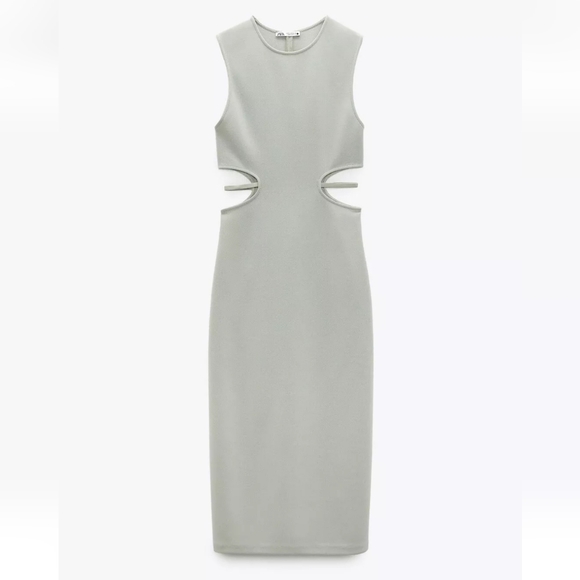 NWT Zara Pearl Gray Cut Out Waist Midi Dress, Size S - Picture 4 of 7